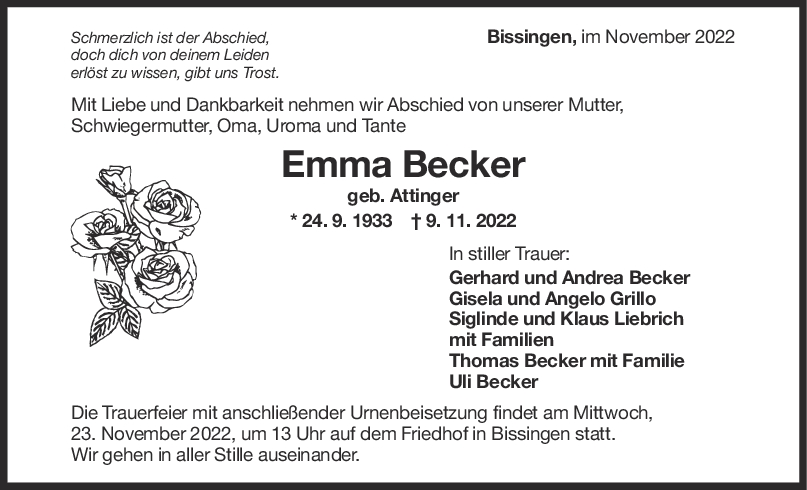 Trauer Emma Becker 19/11/2022