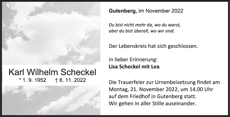 Trauer Karl Wilhelm Scheckel 17/11/2022