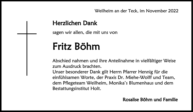 Danksagung Fritz Böhm <br><p style=