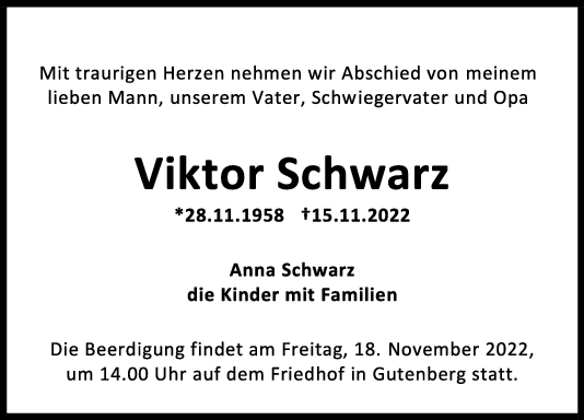 Trauer Viktor Schwarz 17/11/2022