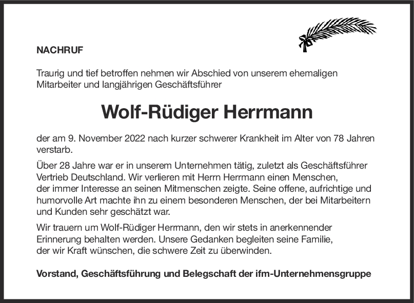 Nachruf Hermann Wolf <br><p style=