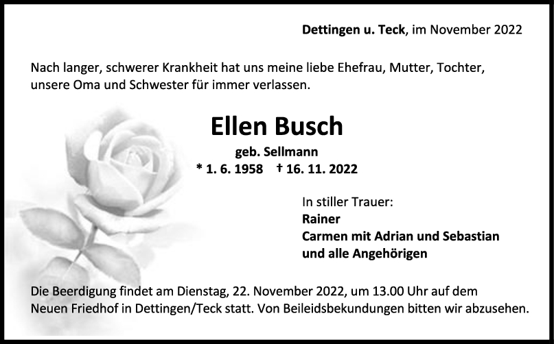 Trauer Ellen Busch 19/11/2022