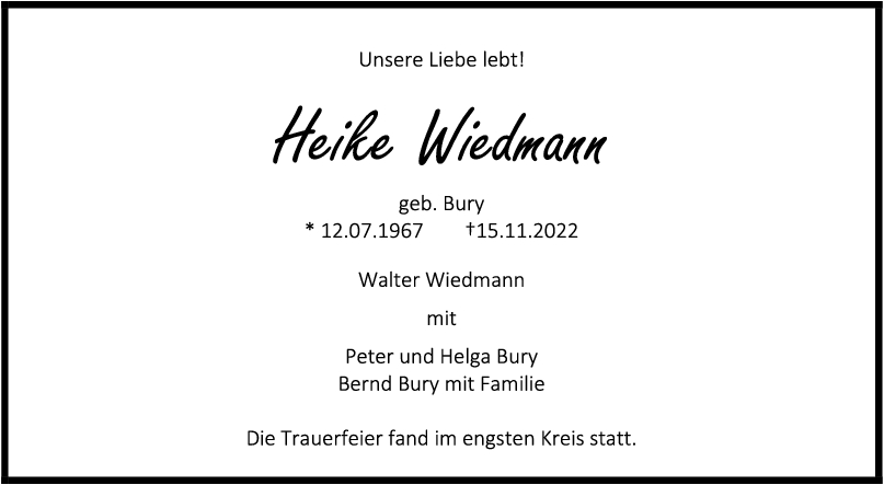 Trauer Heike Wiedmann 01/12/2022