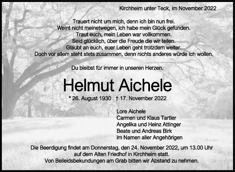 Trauer Helmut Aichele <br><p style=