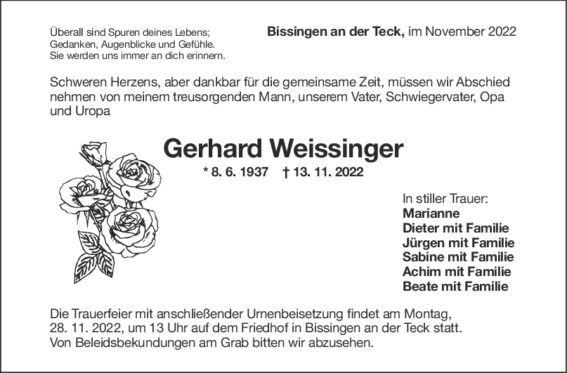 Trauer Gerhard Weissinger <br><p style=