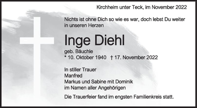 Trauer Inge Diehl <br><p style=