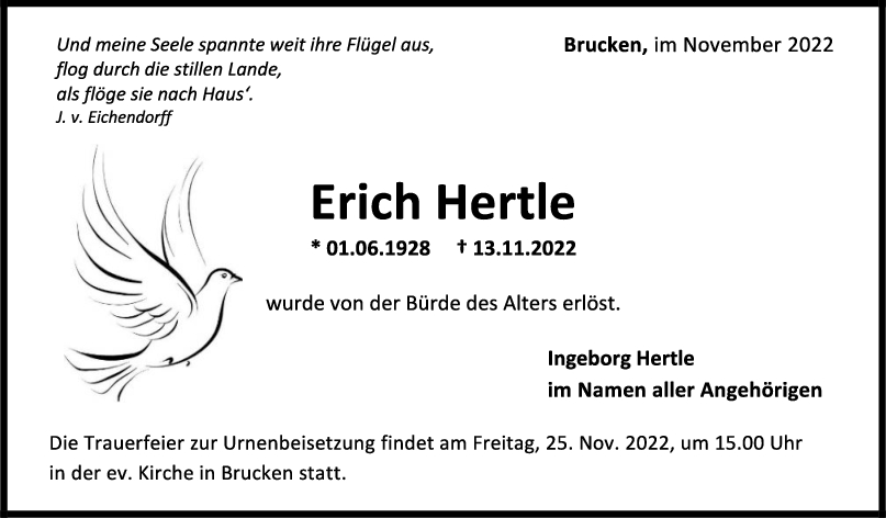 Trauer Erich Hertle 22/11/2022