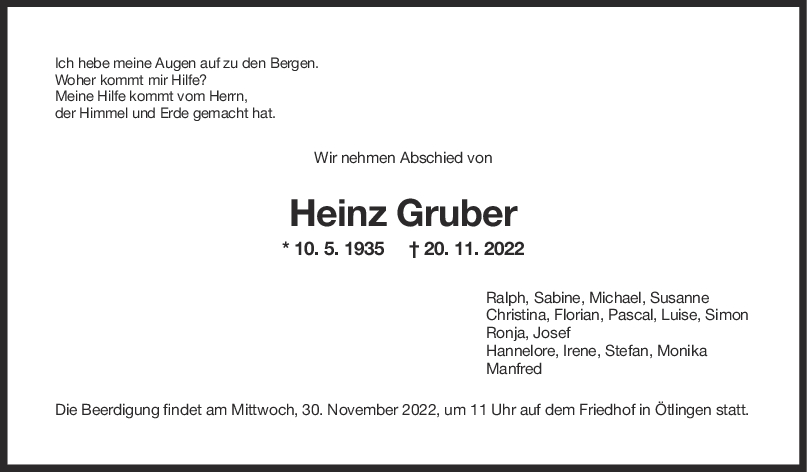 Trauer Heinz Gruber <br><p style=