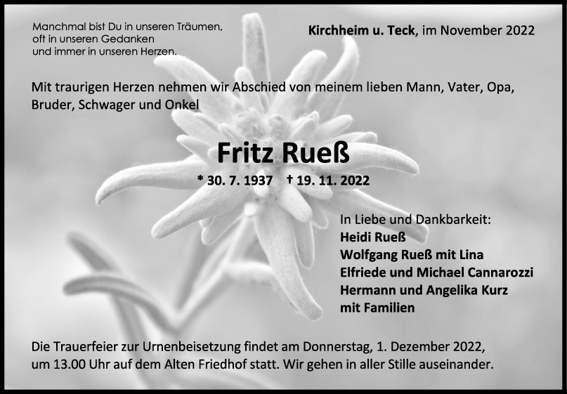 Trauer Fritz Rueß <br><p style=
