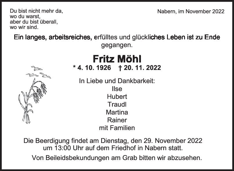 Trauer Fritz Möhl <br><p style=