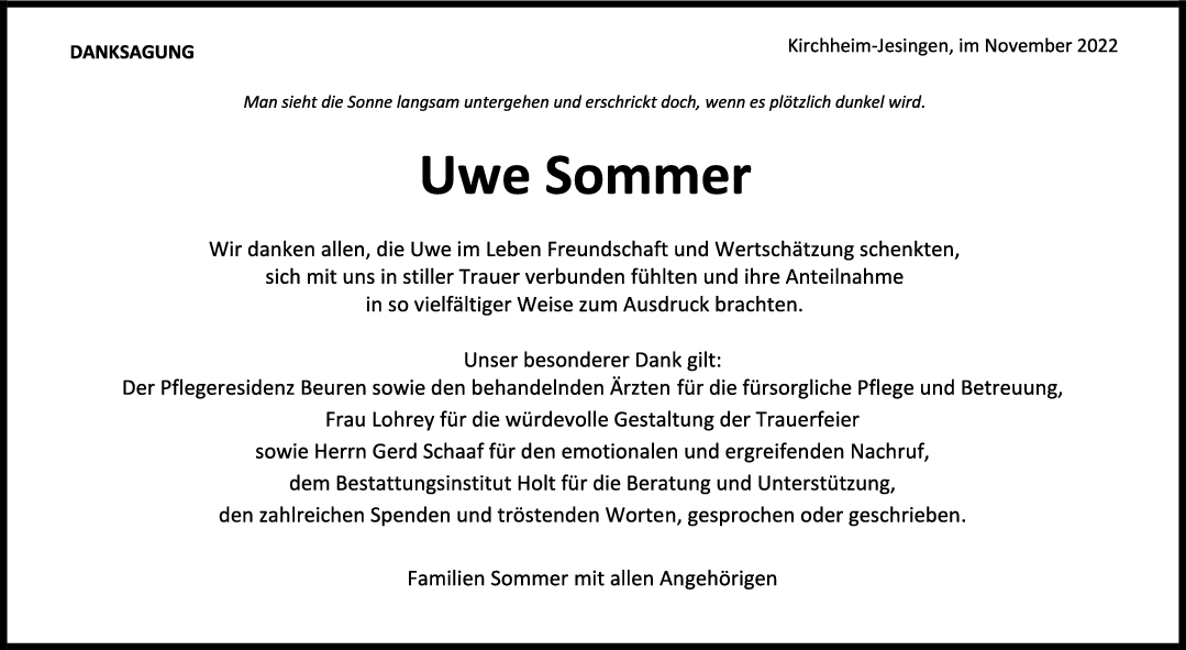 Danksagung Uwe Sommer <br><p style=