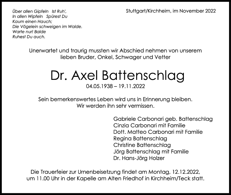 Trauer Dr. Axel Battenschlag <br><p style=