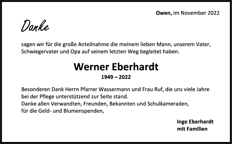 Danksagung Werner Eberhardt <br><p style=
