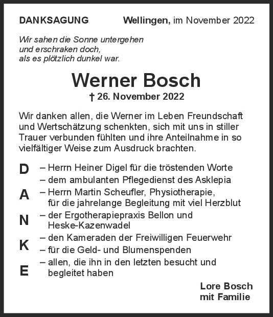 Danksagung Werner Bosch <br><p style=