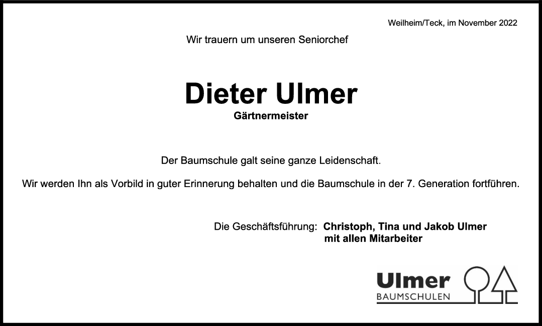 Nachruf Dieter Ulmer <br><p style=
