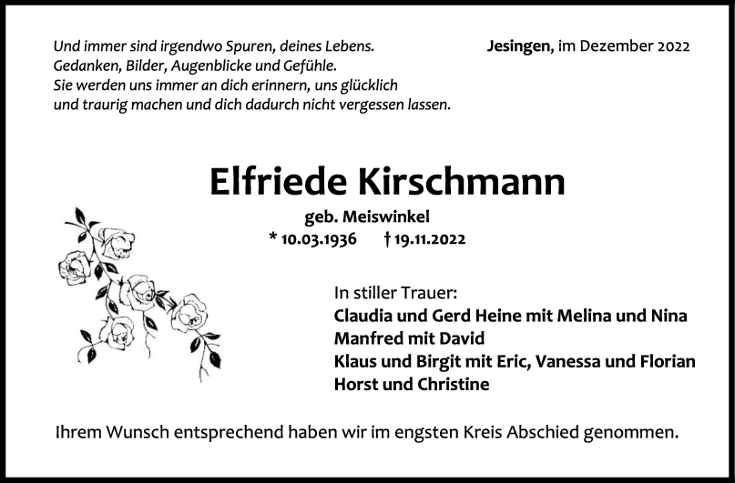 Trauer Elfriede Kirschmann <br><p style=