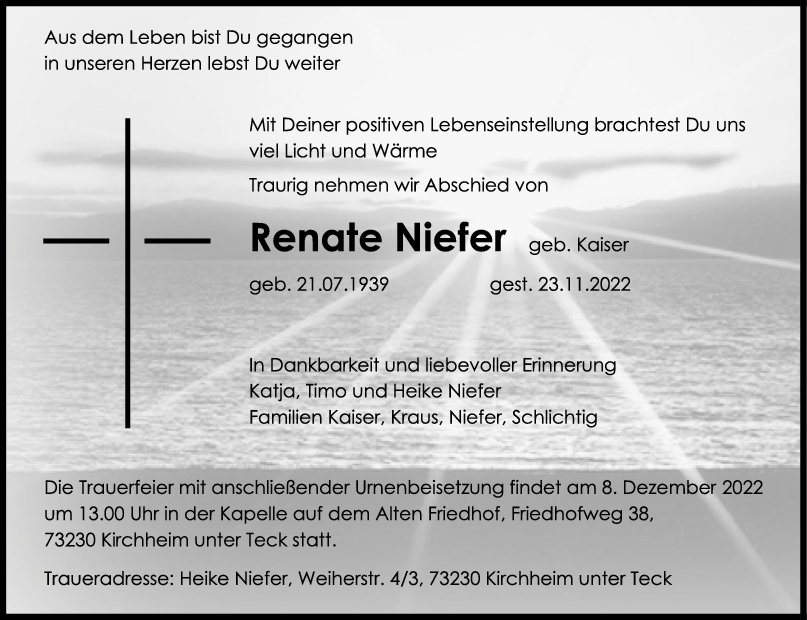 Trauer Renate Niefer <br><p style=