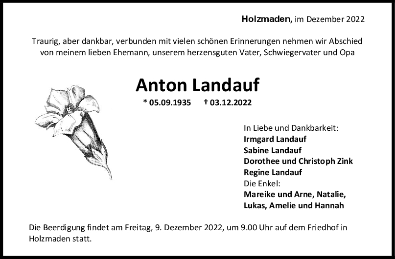 Trauer Anton Landauf 06/12/2022