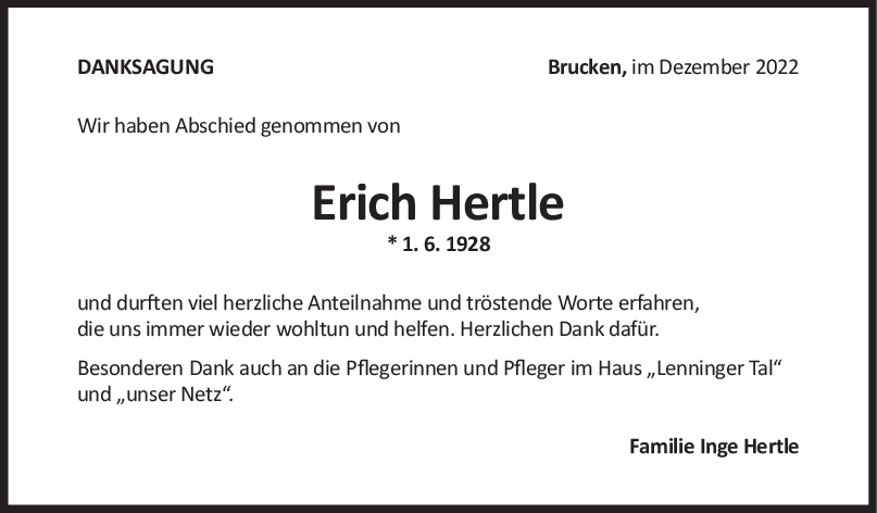 Danksagung Erich Hertle <br><p style=