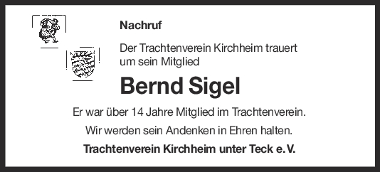 Nachruf Bernd Sigel <br><p style=