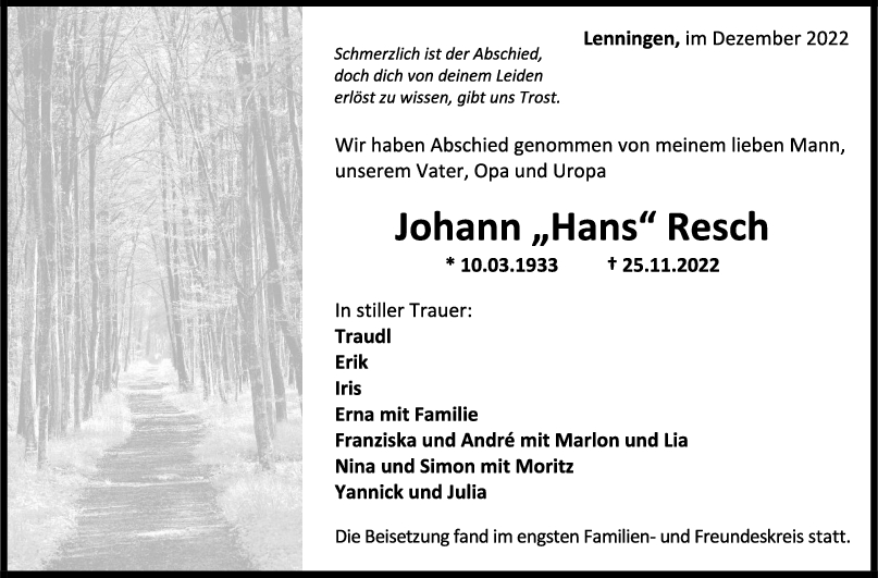 Trauer Johann Resch <br><p style=