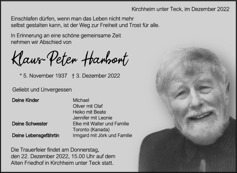 Trauer Klaus-Peter Harbort 10/12/2022