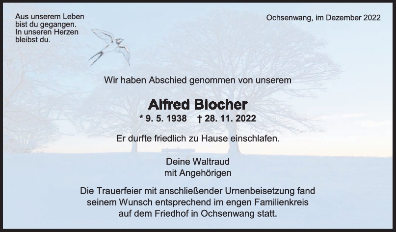 Trauer Alfred Blocher 17/12/2022