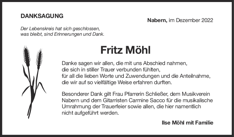 Danksagung Fritz Möhl <br><p style=