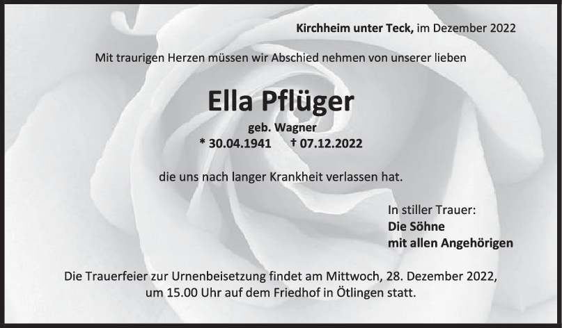 Trauer Ella Pflüger 17/12/2022