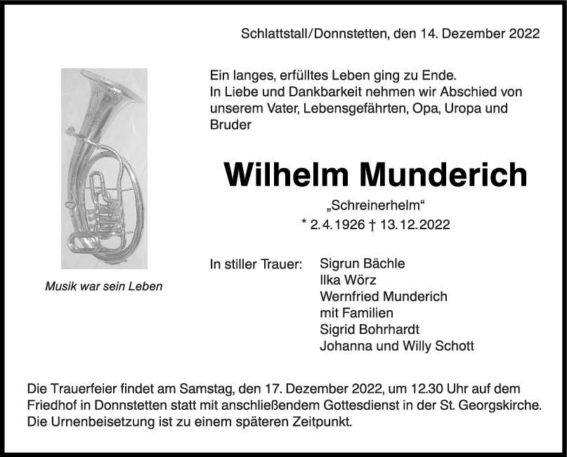 Trauer Wilhelm Munderich 15/12/2022