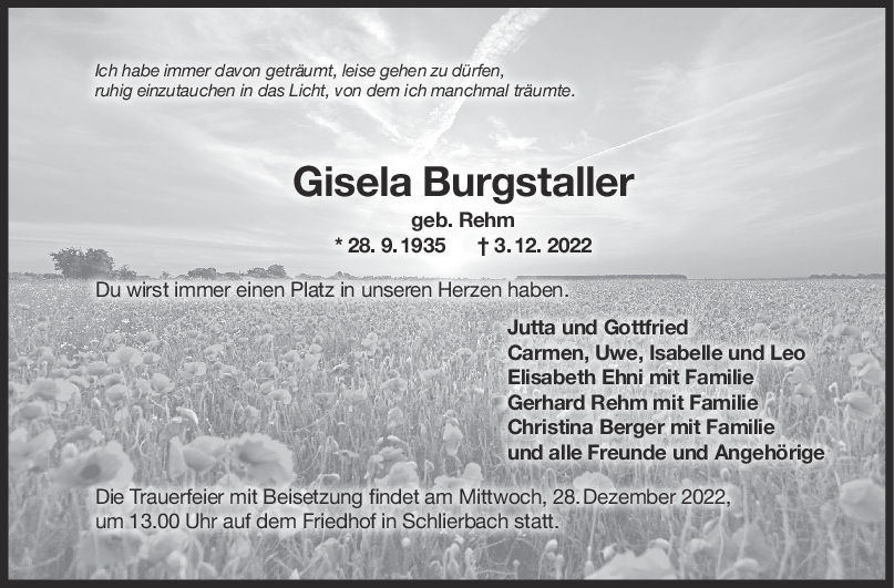 Trauer Gisela Burgstaller <br><p style=