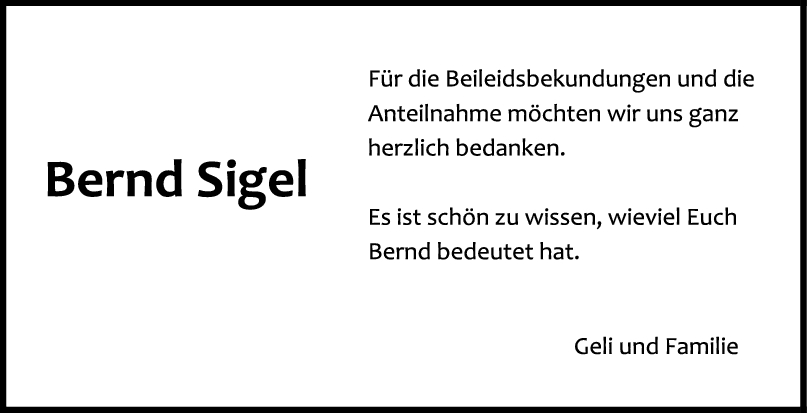 Danksagung Bernd Sigel 17/12/2022