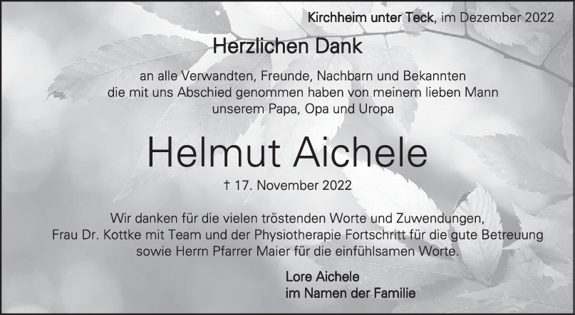 Trauer Helmut Aichele <br><p style=