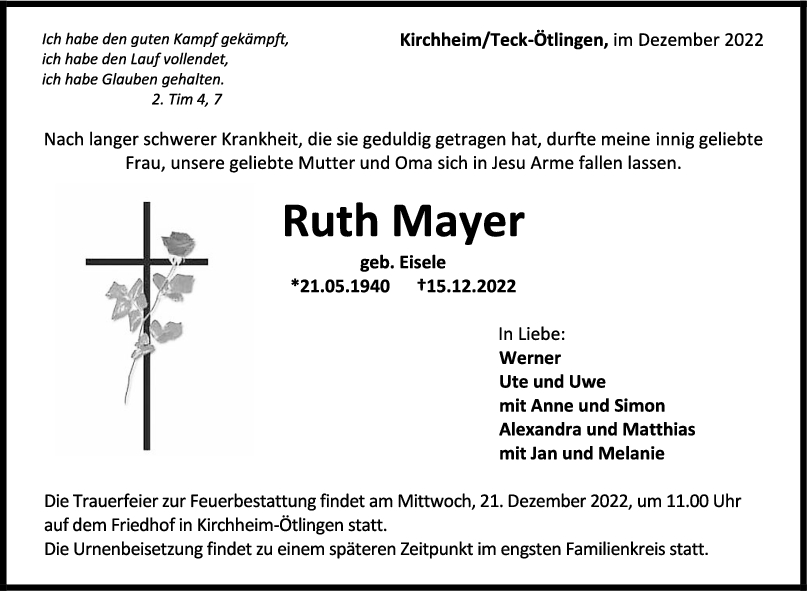 Trauer Ruth Mayer <br><p style=