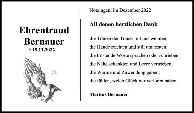 Danksagung Ehrentrud Bernauer 20/12/2022
