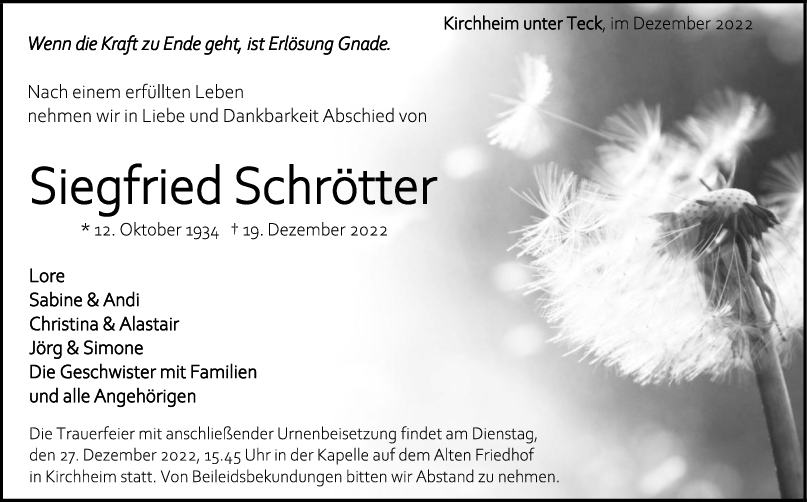 Trauer Siegfried Schrötter <br><p style=