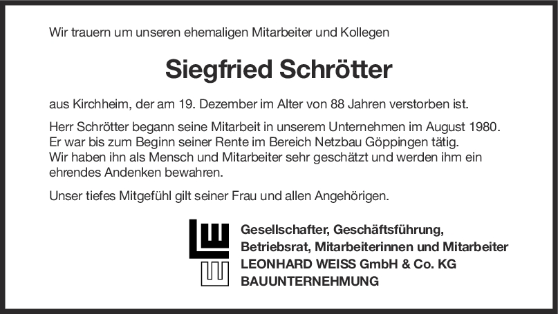 Nachruf Siegfried Schrötter <br><p style=