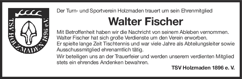 Nachruf Walter Fischer <br><p style=