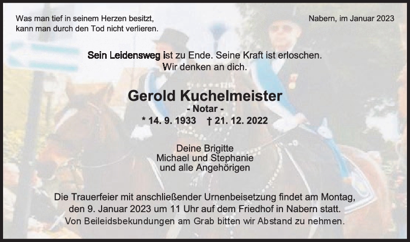 Trauer Gerold Kuchelmeister 04/01/2023