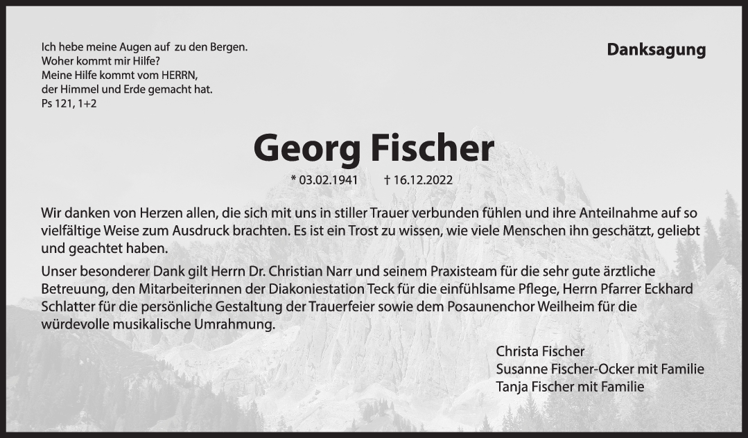 Danksagung Georg Fischer Familie <br><p style=