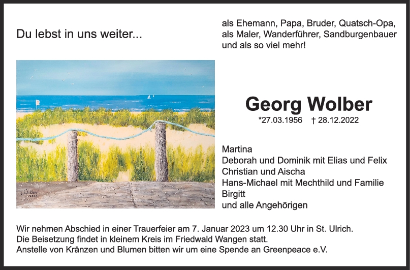Trauer Georg Wolber 31/12/2022