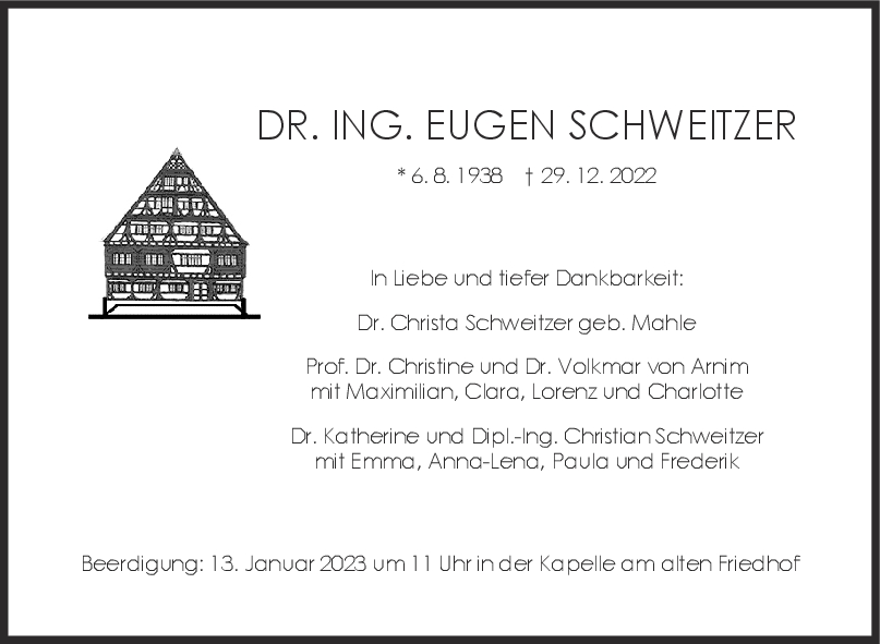 Trauer Dr. Ing. Eugen Schweitzer <br><p style=