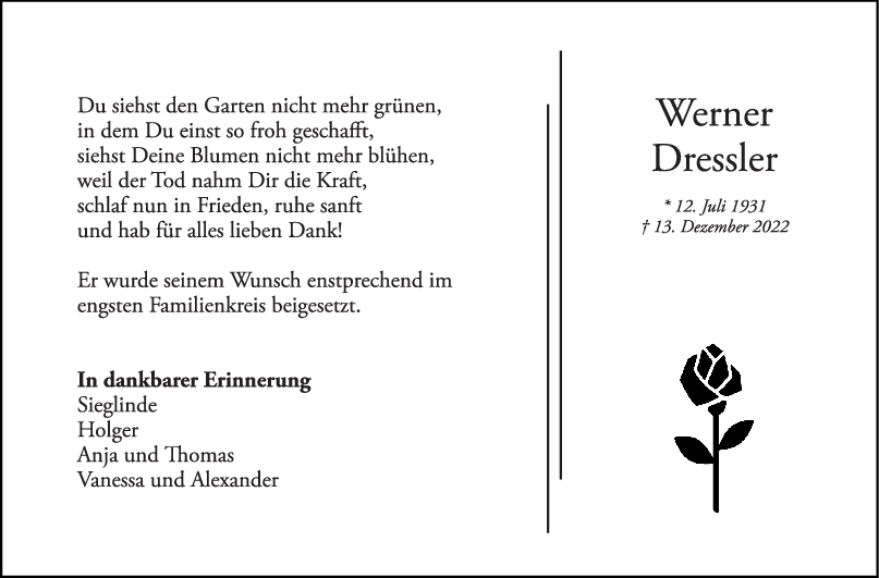 Danksagung Werner Dressler 07/01/2023