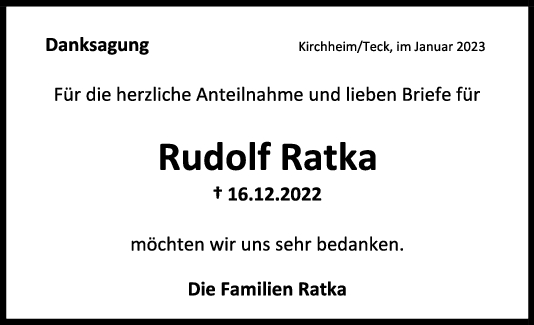 Danksagung Rudolf Ratka 11/01/2023