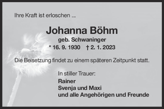 Trauer Johanna Böhm <br><p style=