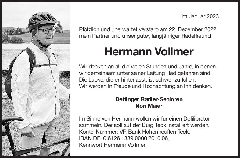 Nachruf Hermann Vollmer <br><p style=