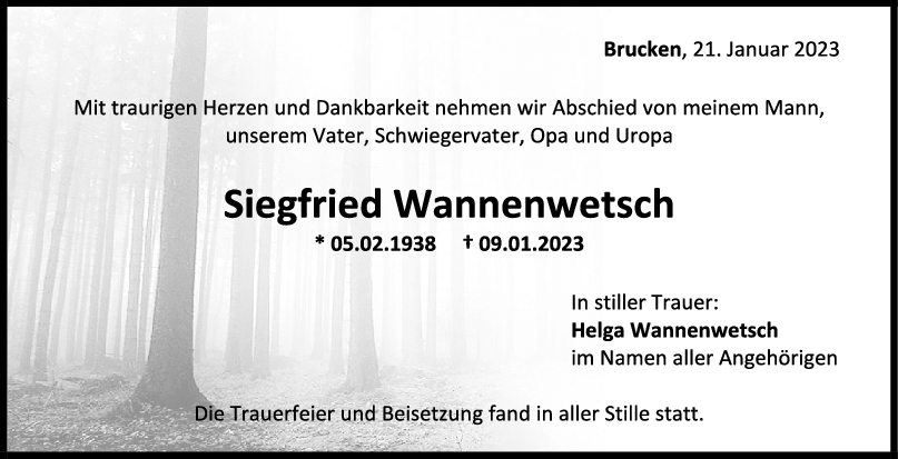 Trauer Siegfried Wannenwetsch <br><p style=