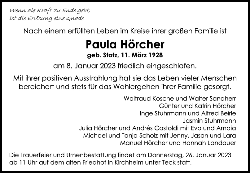 Trauer Paula Hörcher <br><p style=