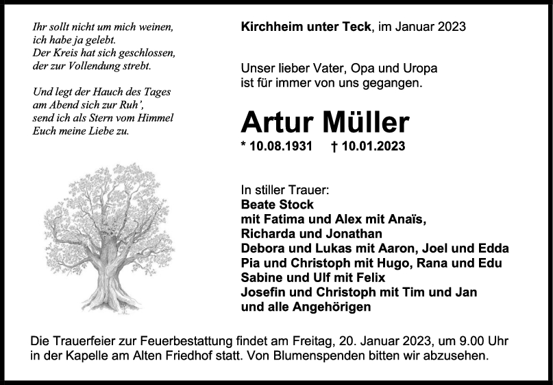 Trauer Artur Müller <br><p style=