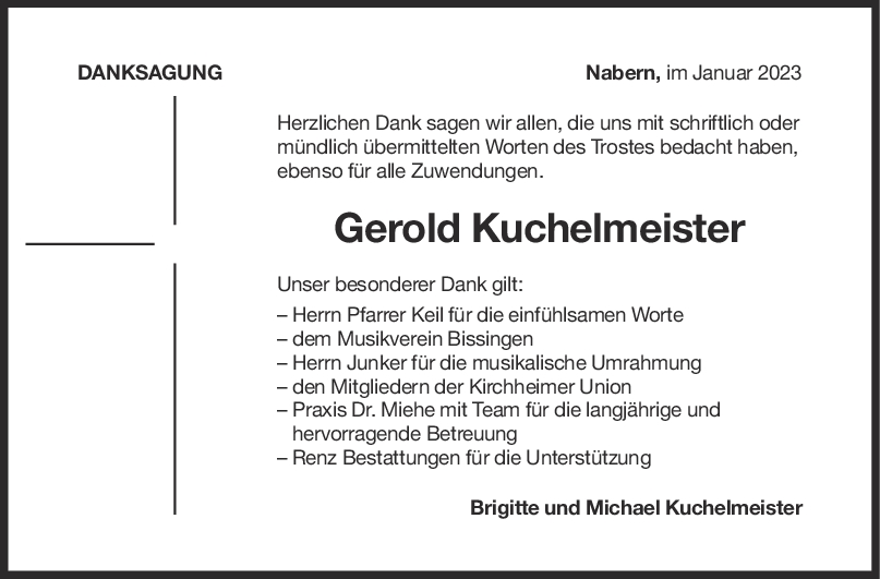 Danksagung Gerold Kuchelmeister <br><p style=